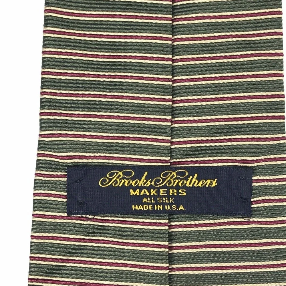 READ-Brooks Brothers Tie Silk Red Green Beige Striped Textured Business Necktie